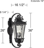 John Timberland Marseille Vintage Large Outdoor Wall Light Fixture Textured Black Scroll 36" Clear Hammered Glass for Exterior House Porch Patio Outside Deck Garage Yard Front Door Garden Home