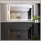 48"x32" LED Bathroom Mirrors for Wall, Front and Backlit Mirror, Anti-Fog Vanity Mirror with Lights, Stepless 3 Colors Dimmable Lighted Mirror(Horizontal/Vertical)