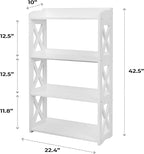 White Bookcase by Natural Wood, 4 Tier Bookshelf, Small Book Shelves Freestanding Display Storage Shelves. Open Bookshelf for Bedroom, Living Room and Office (White, 4 Tier)