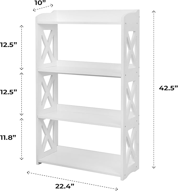 White Bookcase by Natural Wood, 4 Tier Bookshelf, Small Book Shelves Freestanding Display Storage Shelves. Open Bookshelf for Bedroom, Living Room and Office (White, 4 Tier)