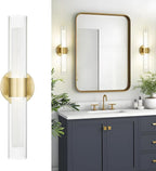 kudos Gold Bathroom Sconces Wall Lighting, Bathroom Vanity Light, Modern Wall Lights with Clear Glass and Frosted Glass,3000K/4500K/6000K Adjustable, KDVL06-GD-2