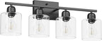 Modern 4 Light Bathroom Light Fixtures, 24 inch Black Vanity Lights for Bathroom with Clear Glass, Bathroom Vanity Light for Mirror Kitchen Living Room Hallway Cabinet Porch