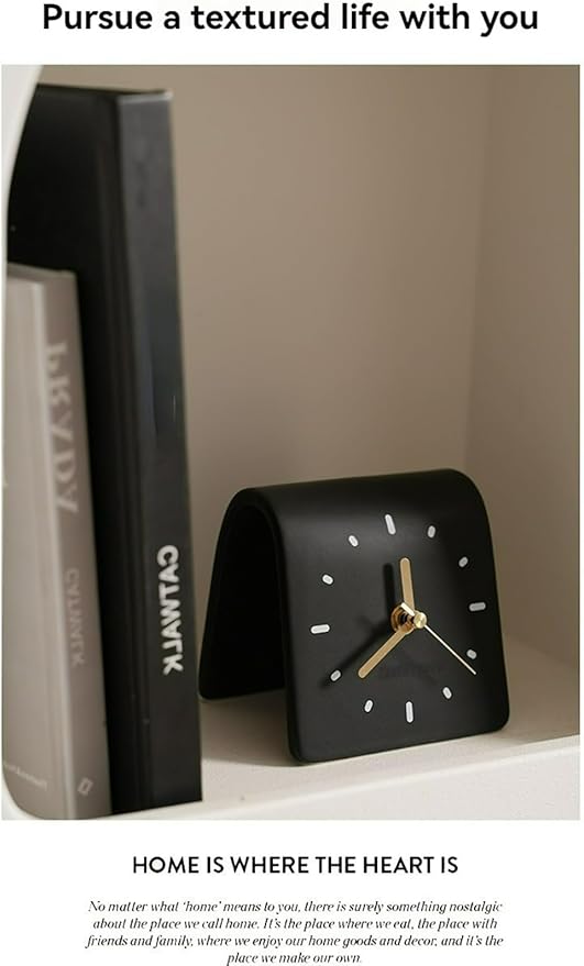 Creative Ceramic Tabletop Clock Simple Desk Alarm for Home Decor Living Room Bedside Silent Quartz (Black)