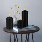 Pillar Candles 3 x 4, 6, and 8 inches, Large Handmade Candles Set of 3, Black Decorative Candles for Wedding, Home Decoration, Dinner, Church