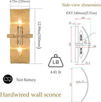 DANSEER 2-Light Modern Gold Wall Sconce - 13 Inch Hardwired Indoor Wall Light with Water Rippled Glass Shades and Gold Finish for Living Room, Bedroom, Kitchen, Hallway