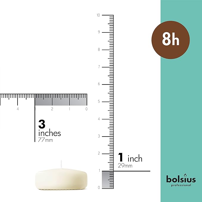 BOLSIUS Ivory Floating Candles 3 inch - 12 Pack Water Candles - Premium European Quality - 8 Hour Clean Burning - No Palm Oil - 0% Animal Fat - Cotton Wick - Centerpiece Decor, Romantic Wedding Events