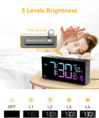 Netzu Alarm Clocks for Bedrooms, Digital Clock with Date Temperature and Weekday, Manual DST, Snooze, 2 Alarms, 4 Volumes Bedside Desk for Living Room Home Bedside Desk (RGB)