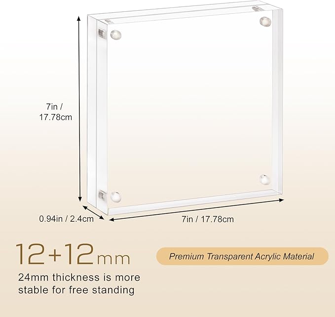 Acrylic Picture Frame 7x7, Clear Double Sided Frameless Photo Frame with Magnetic, Free Standing Desktop Acrylic Frame Display, Lucite Frame with Gift Box Package - 1 Pack