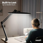 Neatfi XL Nail Desk Lamp with Clamp, 2200 Lumens, 20-Inch Wide Head, Dimmable 4 Levels, 3 Color Modes 3000K–6000K, LED Task Light for Manicure Table, Crafts, Workbench, Office (CCT, Black)