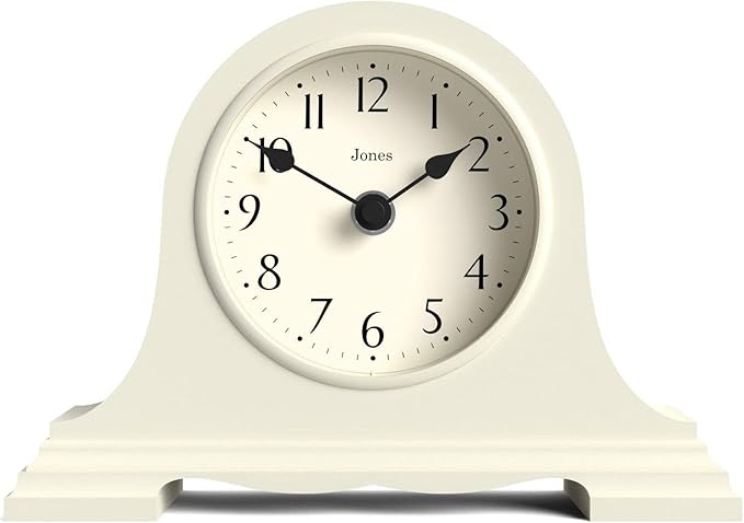 JONES CLOCKS® Speakeasy Mantel Clock | Classic Napoleon’s hat Design | Pale Cream | Contemporary Classic Style for Desk, Table, Shelf or Bedside