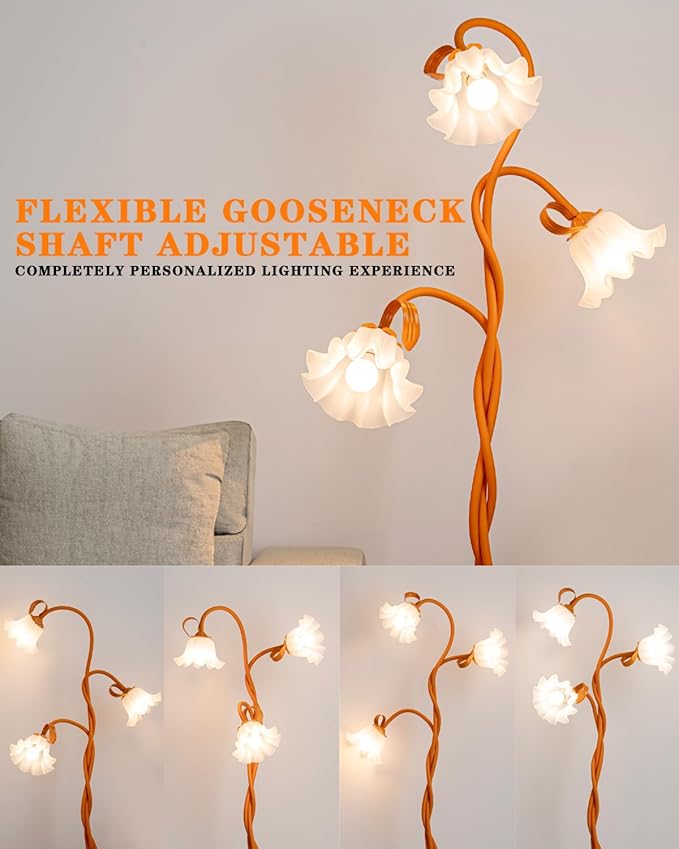 Flower Standing Lamp for Bedroom - 3 Color Temperatures Decorative Flower Tall Floor Reading Lamp with Flexible Neck for Bedroom Living Room Office Corner (Cosmic Orange)