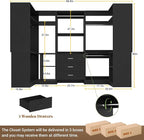 Aheaplus Closet System with 3 Drawers, 5 Hanging Rods & Corner Tower, Corner Closet System with Hanging, 88.8" U-Shaped Walk-In Wardrobe Organizer, 2000+ lbs Capacity, Set of 3, Black