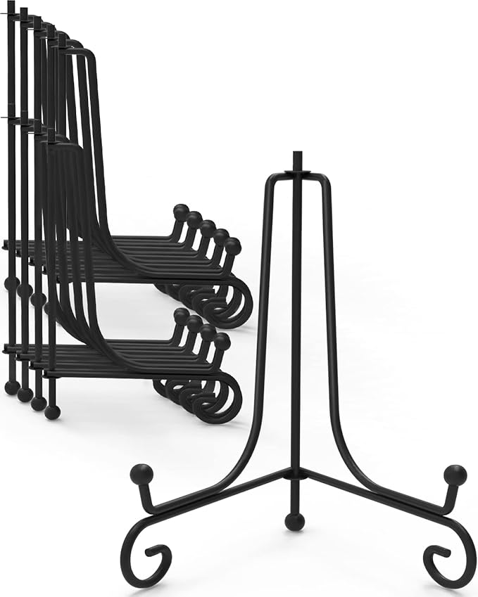 Iron Display Stand 10 Packs, 8 Inches Plate Stand Picture Stand Photo Stand for Display, Black Foldable Easel Stand Holder for Photo Frame, Artwork, Collection, Decorative Plate, Book, Office