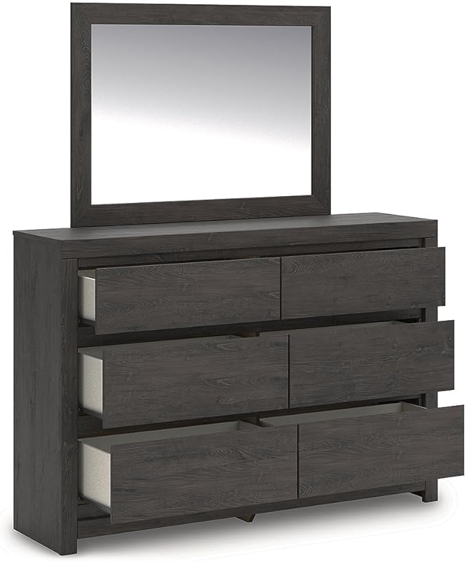 Signature Design by Ashley Parlayon Modern 6-Drawer Dresser and Mirror with Anti-Tipping Restraint, Black