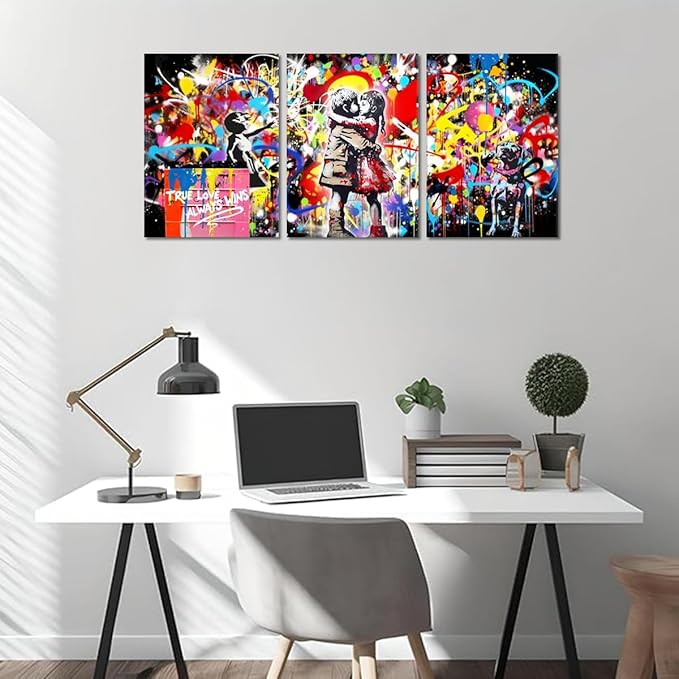 Novatique Banksy Wall Art Colorful Graffiti Canvas Wall Decor Banksy Prints Street Painting Artwork Mural Pop Art Decor for Living Room Bedroom,12" x 16" x 3Pcs