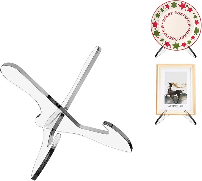 Boloyo "X Shape Acrylic Plate Display Stand, 3.5 Inch 1PC Clear Acrylic Bowl Plate Platter Dish China Porcelain Display Holder Easel Base for Home Kitchen School Art Display