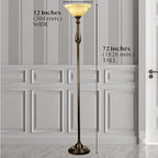 LIGHTACCENTS Royal Bronze Torchiere with Amber Alabaster Shade – Standing Light for Bedroom, Living Room, Office, Reading Corner – Floor Lamp for Home Décor, Ambient Uplight Accent