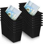 Fuutreo 12 Pieces Book Bins for Classroom Plastic Binder Holder Magazine Stuff Folder File Organizer Box for Home Office School Supplies (Black)