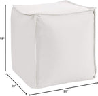 Howard Elliott Square Pouf Ottoman Foot Rest With Cover, Round Stuffed Filled Foot Stool, Fluffy Compact & Comfortable Soft Seating for Living Room & Bedroom, 20 x 20 x 18 Inch, White