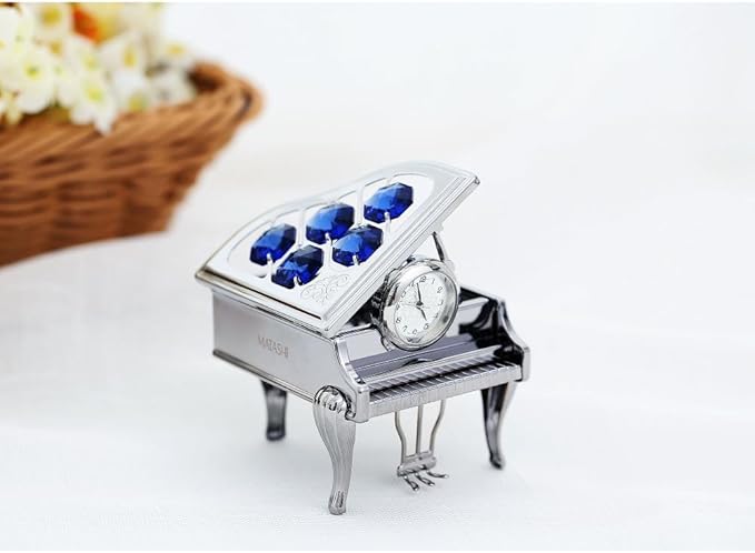 Matashi Silver Plated Vintage Piano Desk Clock – Shelf, Desktop & Tabletop Décor w/Luxury Gift Box – Unique Gift for Mom, Wife, Grandma on Christmas, Valentine’s Day & Mother’s Day