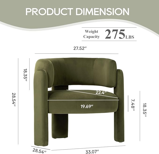 COLAMY Modern Velvet Accent Chair Set of 2, Upholstered Barrel Chairs, Comfy Side Arm Chairs with 3 Legs for Living Room, Bedroom, Reading, Green