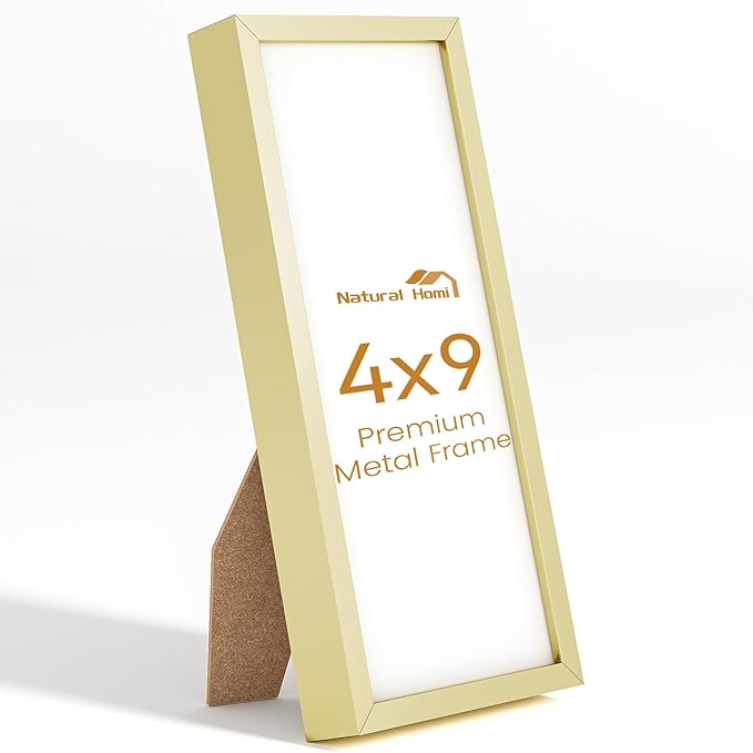 4x9 Aluminum Metal Picture Frame,Tempered Glass Gold Photo Frame 4x9 for Family Photo,Posters,Art,Document to Wall Mount Horizontally or Vertically