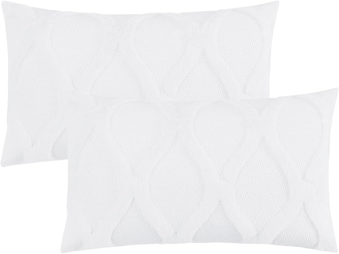decorUhome Spring Throw Pillow Covers 12x20 Inch Set of 2, Soft Plush Faux Fur Wool Lumbar Pure White Couch Pillow Covers, Decorative Neutral Pillow Cases for Bed Sofa Living Room Home Decor
