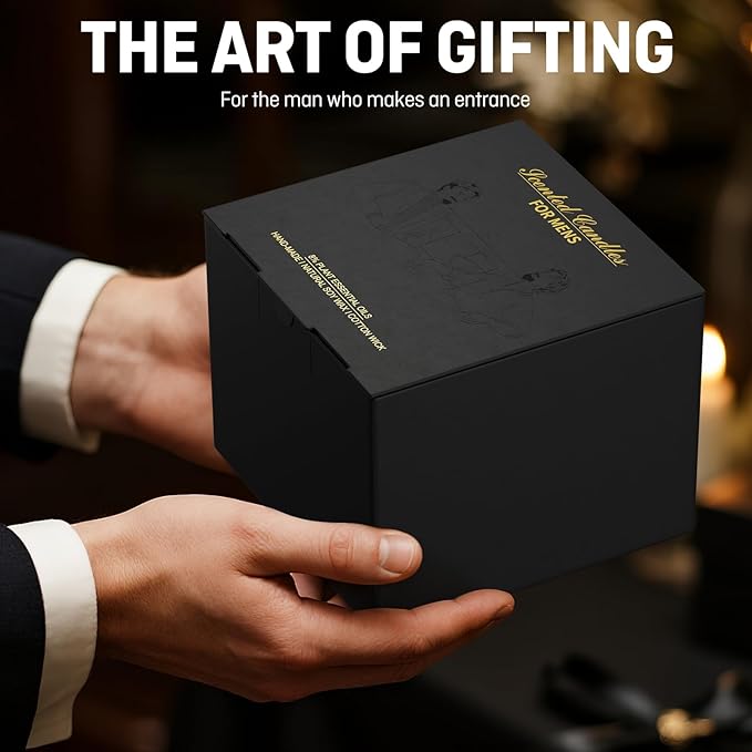 Men's Scented Candle, Saddle Leather - Luxury Masculine Aromatherapy Soy Wax Candle with 8% Essential Oils, Strong Scented Long Lasting 40 Hours, 8oz Tin, Gift Candles for Men