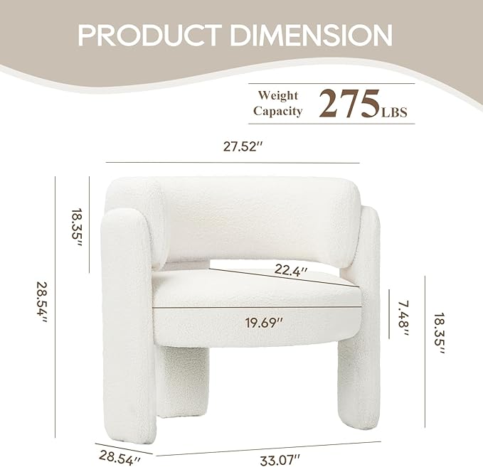 COLAMY Modern Accent Chairs Set of 2, Upholstered Barrel Chairs, Comfy Sherpa Side Arm Chairs with 3 Legs for Living Room, Bedroom, Reading, Cream