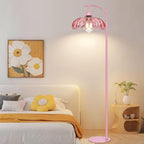 Pink Floor Lamp for Living Room,Bedroom,Glass Dimmable Standing Lamp with Remote,Gold Mid Century Modern Brass Tall Lamp Boho Floor Lamps Arc Stained Flower Floor Light Lamp Girls kids Bohemian