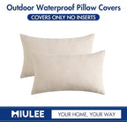 MIULEE Pack of 2 Decorative Outdoor Solid Waterproof Throw Pillow Covers Faux Linen Garden Farmhouse Cushion Cases for Patio Tent Balcony Couch Sofa 20x12 Inch Beige