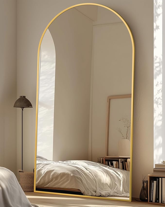 Suidia Arched Full Length Mirror, 81"x41" Floor Mirror Freestanding, Floor Standing Full Body Mirror with Stand for Bedroom, Hanging Leaning Mounted for Living Room Cloakroom, Gold