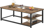 EXCEFUR Modern Coffee Table, Rustic Wood and Metal Living Room Table with Storage Shelf, Industrial Brown, 47 Inch