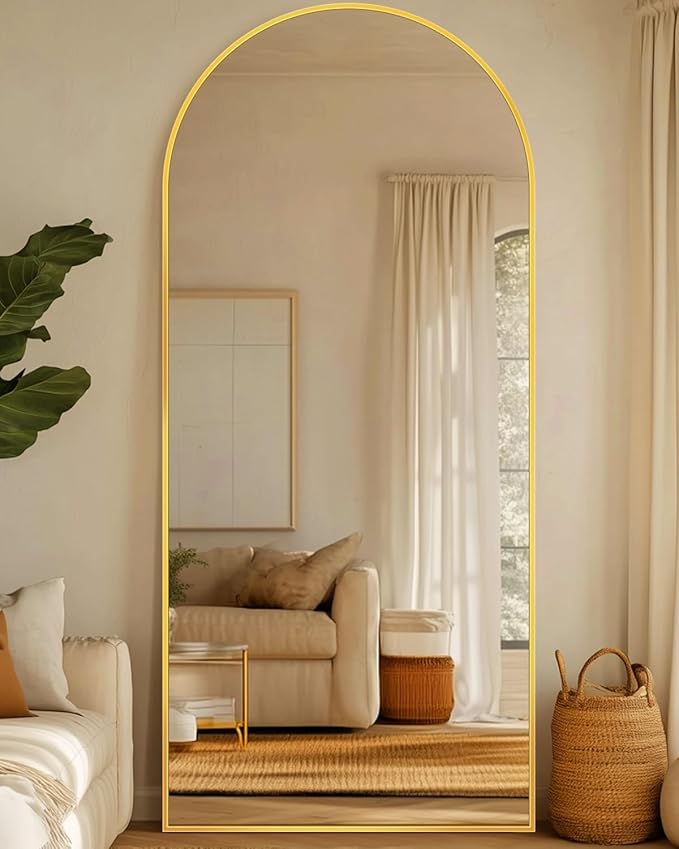 Suidia Arched Full Length Mirror, 71"x28" Floor Mirror Freestanding, Floor Standing Full Body Mirror with Stand for Bedroom, Hanging Leaning Mounted for Living Room Cloakroom, Gold