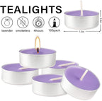 Purple Lavender Scented Tealight Candles - Giant 100 Pack Candles -Smokeless, 4 Hour Burn - Gift Set for Valentine's Day, Christmas, Weddings Centerpiece & Home Decor