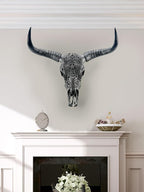 Long Horn Cow Skull, Cow Skull Wall Hanging Decor,Wall Hanging Boho Style Faux Longhorn Skull Faux Taxidermy Animal Head, Handmade Decor Home Sculpture Faux Bull Horns for Wall 27″*26″*10″ (Black)
