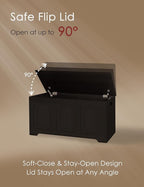 DINZI LVJ Storage Chest, 39.4” Wooden Toy Box with 2 Safety Hinges, Entryway Shoe Bench with Flip-Top, Sturdy Large Storage Trunk for Living Room, Bedroom, Playroom, Easy Assembly, Espresso