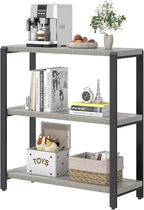 FOLUBAN 3 Tier Bookshelf, Industrial Wood and Metal Book Shelf and Bookcase, Short Book Case for Office Living Room Bedroom, Light Grey