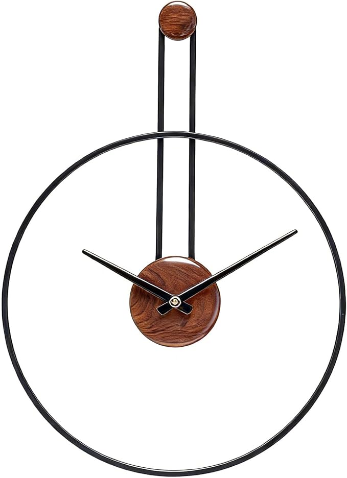 Modern Minimalist Wall Clock, Black Metal Ring and Wooden Face, Natural Style Silent Non-Ticking for Living Room, Bedroom, Office Decor, 21.6"x28.7"