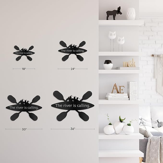 SIGNLEADER Metal Wall Art Decor - Kayak with Paddles Sport Minimalist Modern Abstract Wall Sculpture Hanging Home Decoration for Living Room, Bedroom, Bathroom, Kitchen, Studio, Outdoor - 36" Black