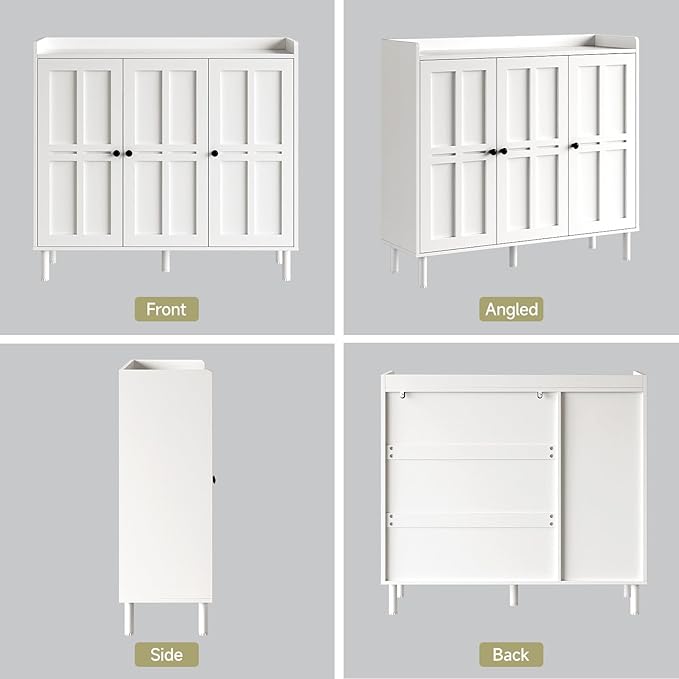 ONBRILL Shoe Cabinet with 3 Doors and Adjustable Shelves, 30 Pairs Shoe Storage Cabinet, 40 Inch Tall Farmhouse Shoe Rack Shoe Organizer Cabinet for Entryway Living Room Closet, White