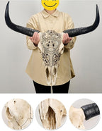 Long Horn Cow Skull, Cow Skull Wall Hanging Decor,Wall Hanging Boho Style Faux Longhorn Skull Faux Taxidermy Animal Head, Handmade Decor Home Sculpture Faux Bull Horns for Wall 27″*26″*10″ (Black)