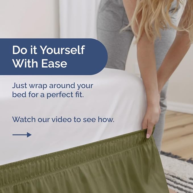 Wrap Around Dust Ruffle Bed Skirt - Sage Green - for King Size Beds with 12 Inch Drop - Elastic Strap - Adjustable Pleated Bedskirt with Brushed Fabric and Wrinkle Free - for Women, Men, Kids & Teens