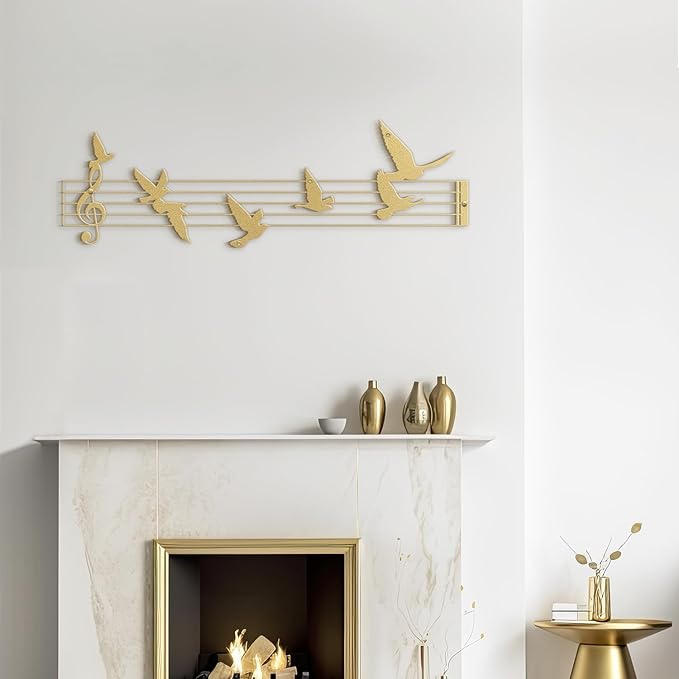 SIGNLEADER Metal Wall Art Decor Music Notes and Birds Modern Abstract Wall Sculpture Hangings Home Decoration for Living Room, Bedroom, Bathroom, Kitchen, Outdoor - 30" Gold