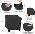 Storage Ottoman for Living Room，Square Ottoman with Tray Bedroom Cube Foot Rest Stool with Legs Ottomans Coffee Table Lid Foldable Footstool Faxu Leather 15" Inch(Black)