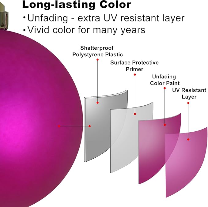 Fuchsia 2.5" Christmas Balls Christmas Tree Decoration Ornaments Shatterproof Hanging Balls for Birthday Halloween Holiday Wedding Decorations Set of 24pcs