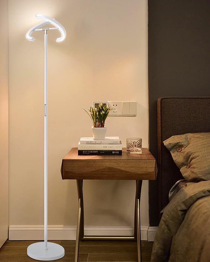 White Floor Lamp, Modern Stepless Dimmable Standing Lamp 3000-6000K, 20W LED Rotatable Reading Tall Lamp, Touch & Remote Control Uplighter Floor Lamps for Living Room Bedroom Office