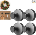 4Pcs New Model No-Drill Suction Cup Hooks for Door Wreaths, Wreath Hangers for Front Door, Suction Cup Hooks for Shower, Removable, Waterproof & Rustproof (Black)