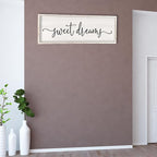 Surfapans Sweet Dreams Wall Decor Above Bed 40"x15" ofr Master Bedroom Guest Room Wood Rustic Framed Wall Art Sign (White)