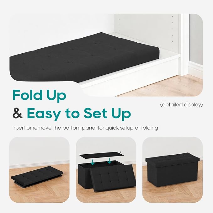 FDW 30 Inches Folding Storage Ottoman Bench, End of Bed Foot Rest Stools Ottoman Storage Chest, Holds up to 660 lb, for Entryway, Living Room, Bedroom, Black